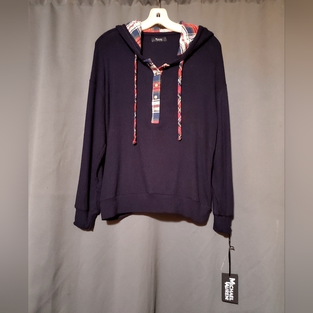 NWT MICHEAL LAUREN Hoodie Plaid Solid Top Size Small